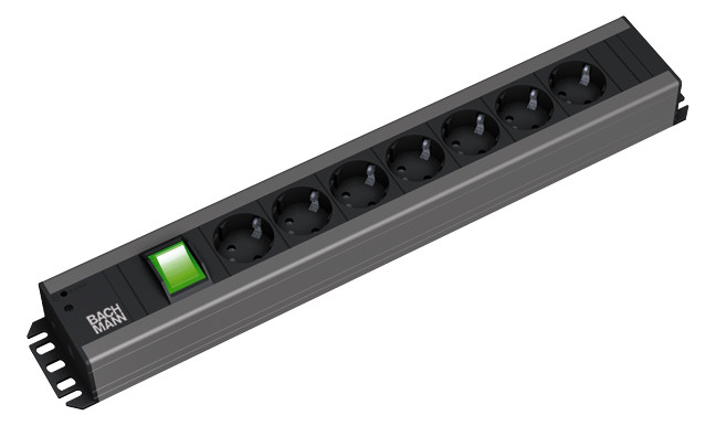 Toitepaneel 7 x Schuko lülitiga räckitav 2.0m 1U must/hall