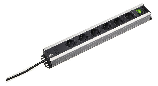 Toitepaneel 6 x Schuko 2.0m 488x74x45mm lüliti ja toitekaabel teisel pool must/hall