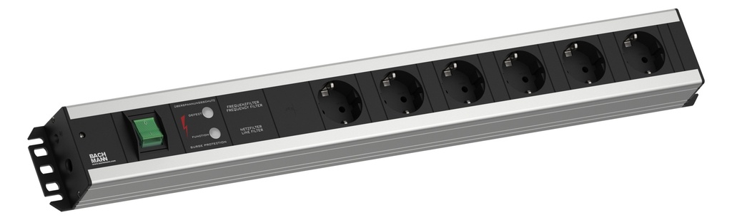 Toitepaneel 6 x Schuko lülitiga 2.0m 575x74x45mm ülepingekaitse, võrgu-ja sagedusfiltriga must/hall