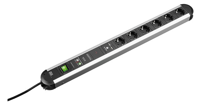 Maandusega pikendusjuhe 6 pesa / 2.0m, lülitiga, ülepingekaitse, võrgu-ja sagedusfiltriga, 2 x USB-A, 690x71x54mm, must/hall