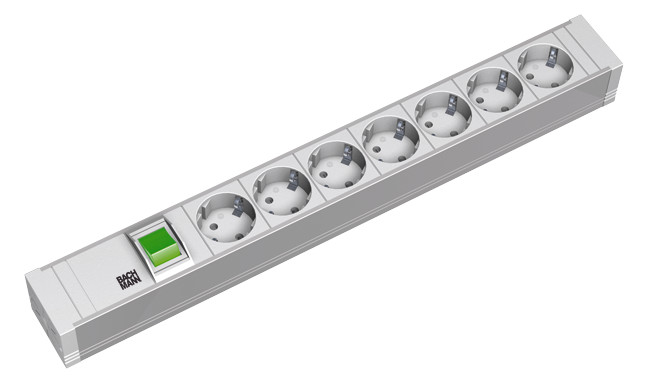 Toitepaneel 7 x Schuko lülitiga räckitav 2.0m 1U hall, PVC