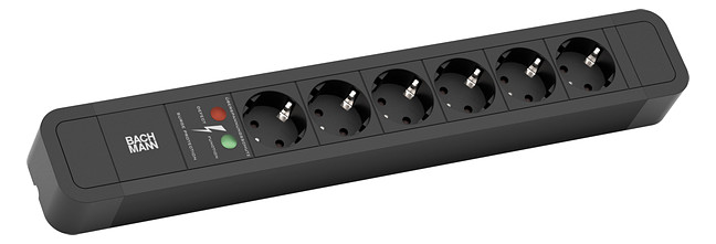 Toitepaneel 6 x Schuko 2.0m, ülepingekaitse, 441x64x45mm, must