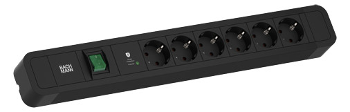 Toitepaneel 6 x Schuko 2.0m, lülitiga, ülepingekaitse, rihmaga, 474x64x45mm, must