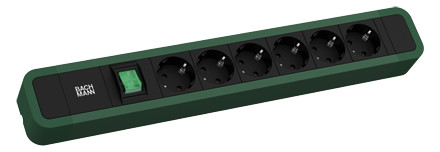 Toitepaneel 6 x Schuko 2.0m, lülitiga, 431x64x45mm, must/roheline