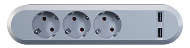 Maandusega pikendusjuhe 3 pesa / 5.0m, 2 x USB-A, 245x56x41mm, valge