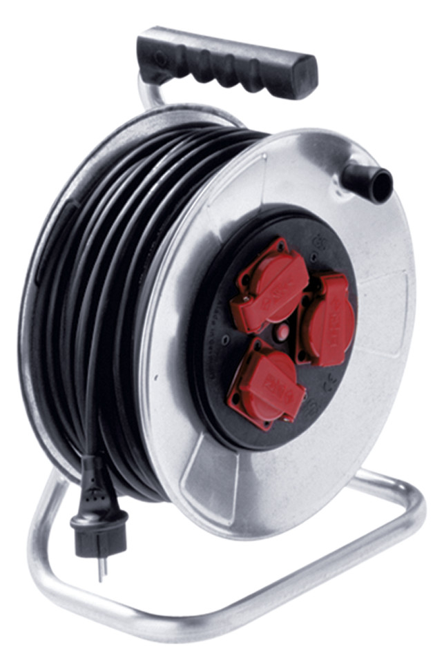 Maandusega pikendusjuhe 3 pesa / 50.0m rull kaablitrummel IP44 3G 1.5 mm² hingega
