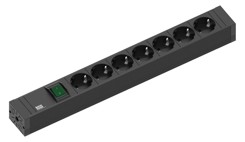 Toitepaneel 7 x Schuko lülitiga 2.0m 438x53x52mm kõrvadega must