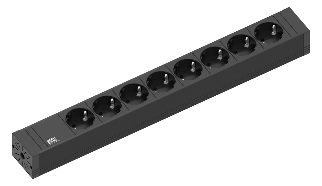 Toitepaneel 8 x Schuko 2.0m 438x53x52mm kõrvadega must