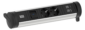 Toitepaneel Cycle 2 x CEE7/3, lülitiga, 1 x USB-A, 1 x USB-C, 314x84x65mm, must/hall