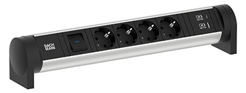 Toitepaneel Cycle Desk 4 x CEE7/3, 1 x USB-A, 1 x USB-C, 414x65x80mm, must/hall