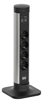 Toitepaneel Cycle 4 x CEE7/3, alusega, 1 x USB-A, 1 x USB-C, 135x135x370mm, must/hall