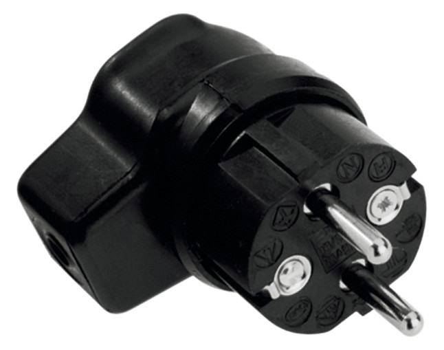 Toitepistik CEE7/7, 16A / 250V, maanduseta, IP44, nurgaga paremale, must