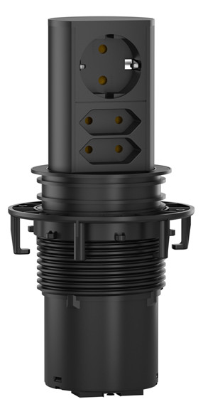 [928.0037] Pistikupesa torn Elevator 1 x CEE7/3, 2 x Europlug pesa 2.0m, matt must