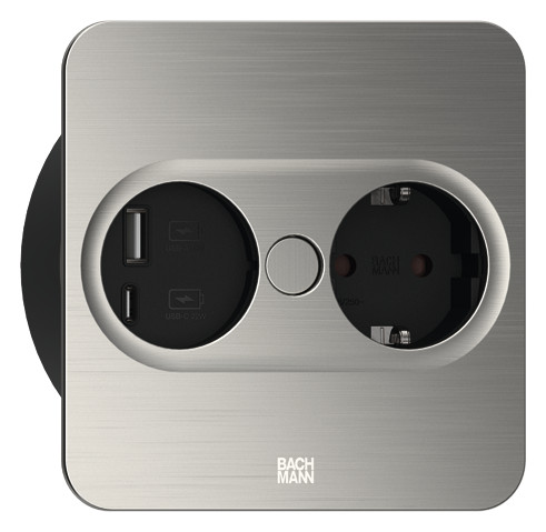 [946.005] Pistikupesa Twist 2 1 x CEE7/3 2.0m, 1 x USB-A, 1 x USB-C, roostevaba terase imitatsioon, nurkne