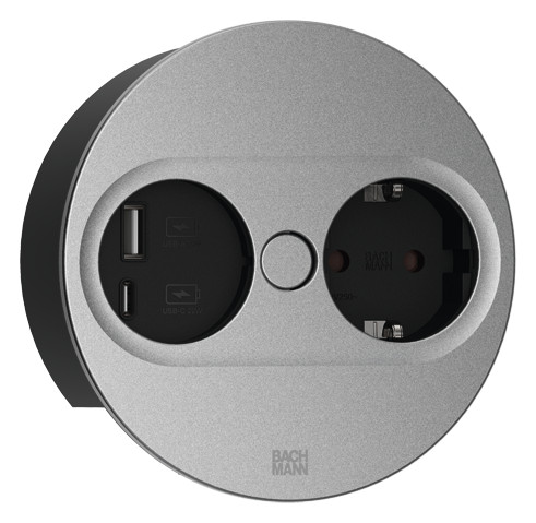 [946.012] Pistikupesa Twist 2 1 x CEE7/3 0.2m, 1 x USB-A, 1 x USB-C, matt hõbe