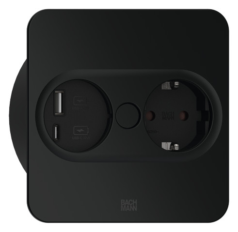 [946.105] Pistikupesa Twist 2 1 x CEE7/3 2.0m, 1 x USB-A, 1 x USB-C, matt must, nurkne