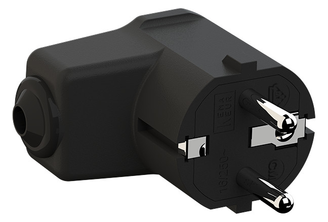 [960.102] Toitepistik CEE7/7, 16A / 250V, maandusega, nurgaga paremale, must