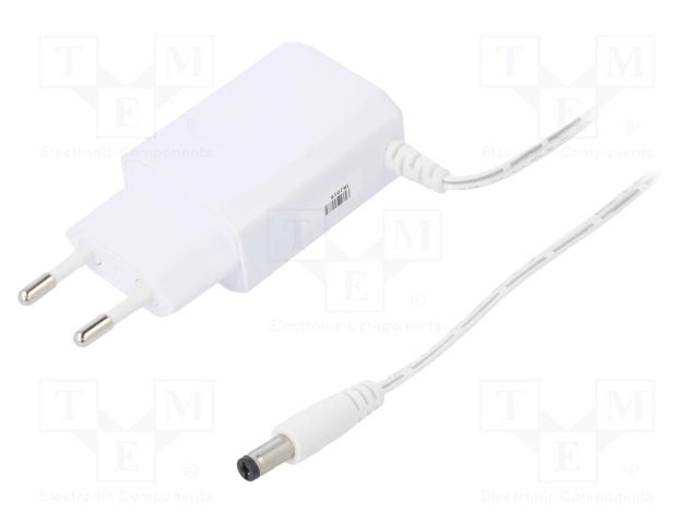 [CLW-0612-W2E-ER-WH] Toiteplokk plug-in 12VDC 0.5A 6W sis.230 VAC 2.1X5.5 mm pistik, valge