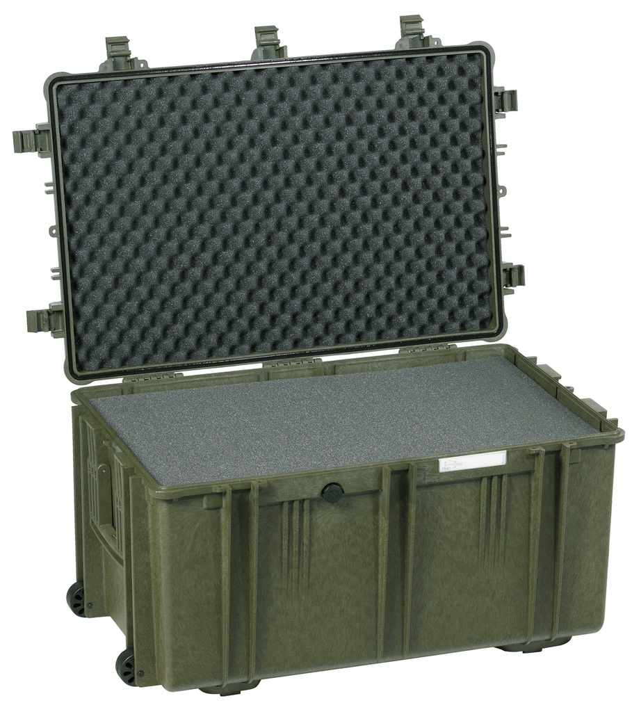 Container 860x560x460mm, Waterproof, Green, Foam, Wheels, IP67, 18.87kg