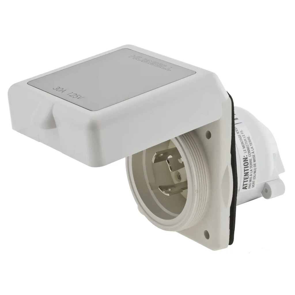 Shore power inlet, 50A 125/250VAC, white, non-NEMA