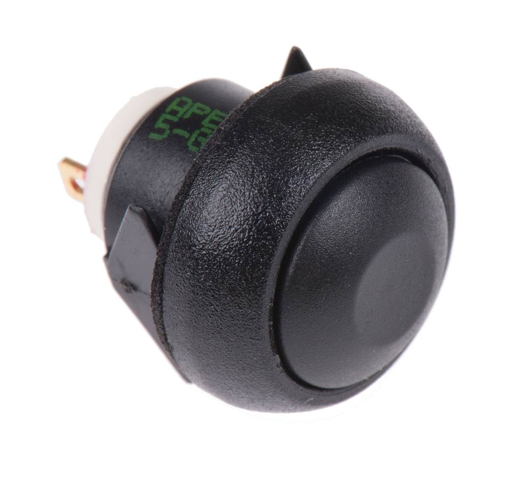 Surunupp SPST-NO, paneelile, 13.6mm ava, Snap-In, 0.4A 32V ac, must