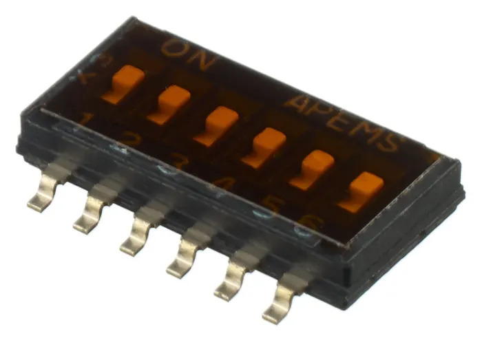 DIP Switch, 6-way, slide, surface mount SPST, 24VDC, 25mA
