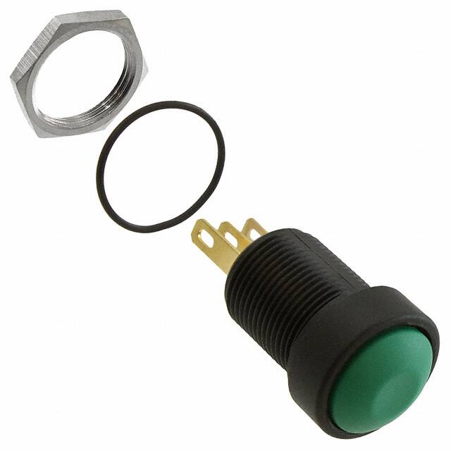 Pushbutton, Momentary, Panel Mount, 13.6mm Cutout, SPDT, 28V dc, IP67, Green