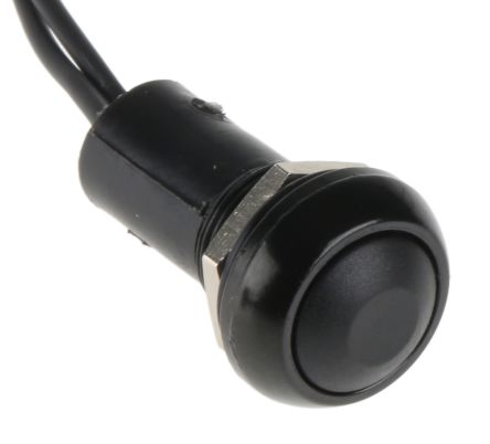Surunupp, hetkeline, paneelile, 13.6mm ava, SPST, 48V ac, IP67, must