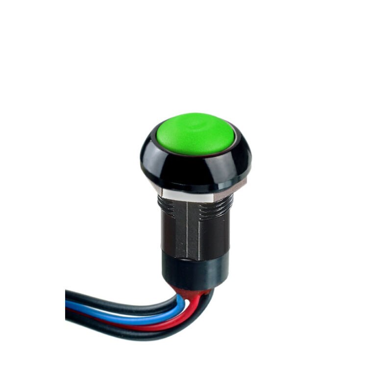 Surunupp, hetkeline, paneelile, 13.6mm ava, SPST, 48V ac, IP67, roheline