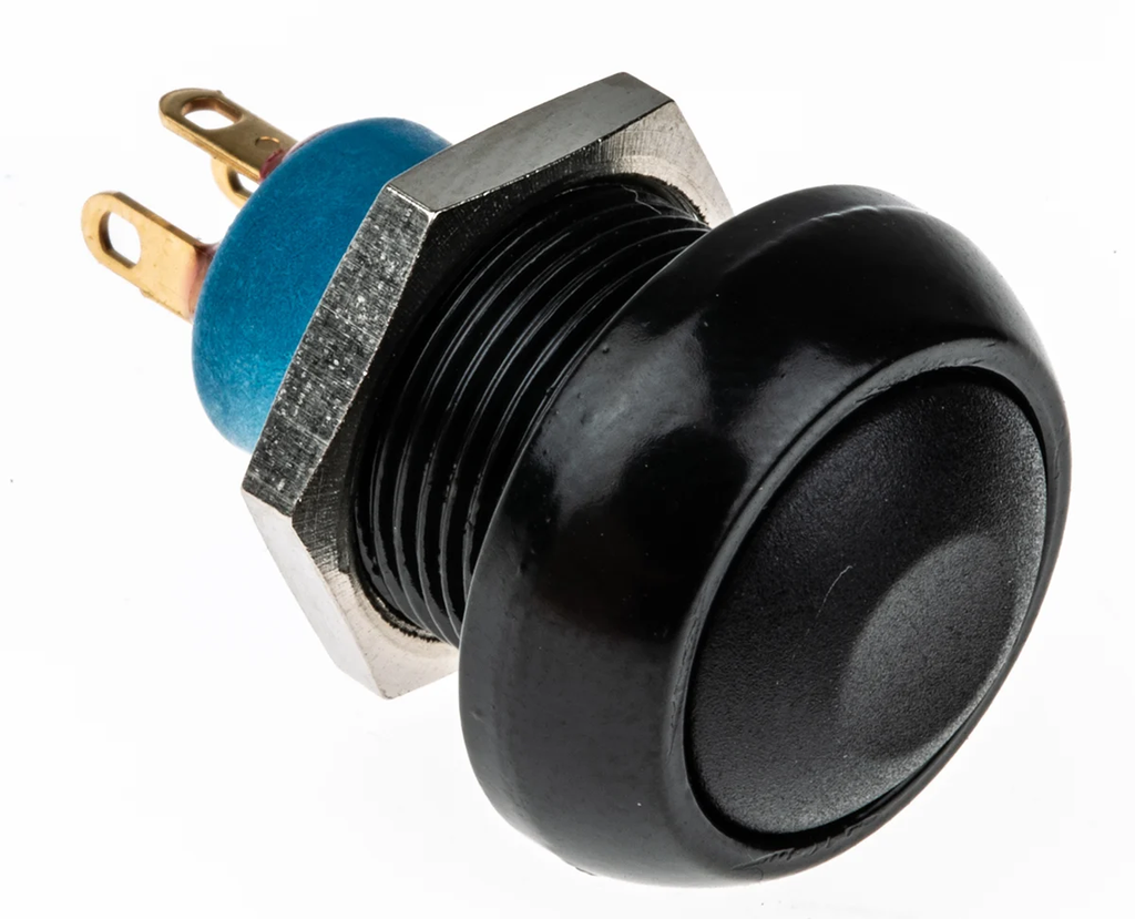 [IPR5SAD2] Pushbutton, Momentary, Panel Mount, 13.6mm Cutout, SPDT, 48V ac, IP67, Black