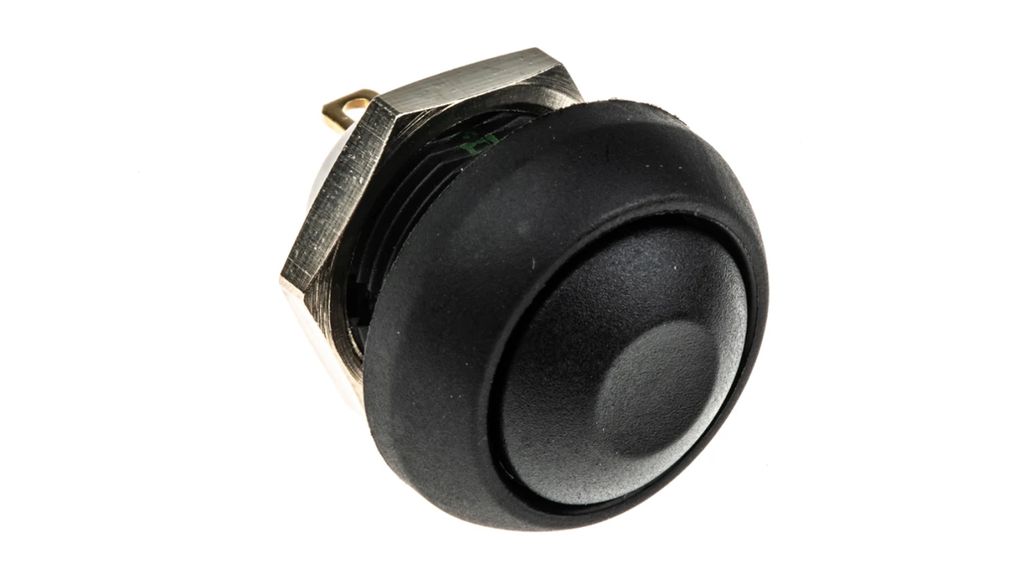 [ISR3SAD200] Pushbutton, Momentary, Panel Mount, 13.6mm Cutout, SPST, 32V ac, IP67, Black