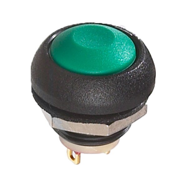 Surunupp, hetkeline, paneelile, 13.6mm ava, SPST, 32V ac, IP67, roheline