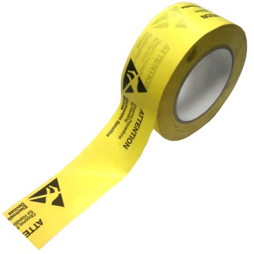 [ITE 7807.170] PVC PACKING TAPE - ESD symbol printed - black on yellow   Roll 50mm x 66mt