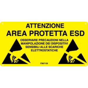 [ITE 7807.155H] LABEL -"A.T. AREA PROTETTA ESD" italian rigid PVC 600x300mm