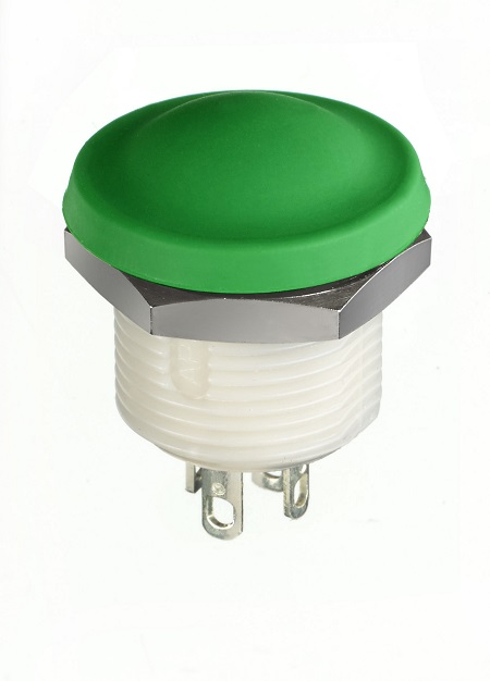 Pushbutton, Momentary, Panel Mount, 11.9mm Cutout, SPST, Green LED, 28V dc, IP67, IP69K