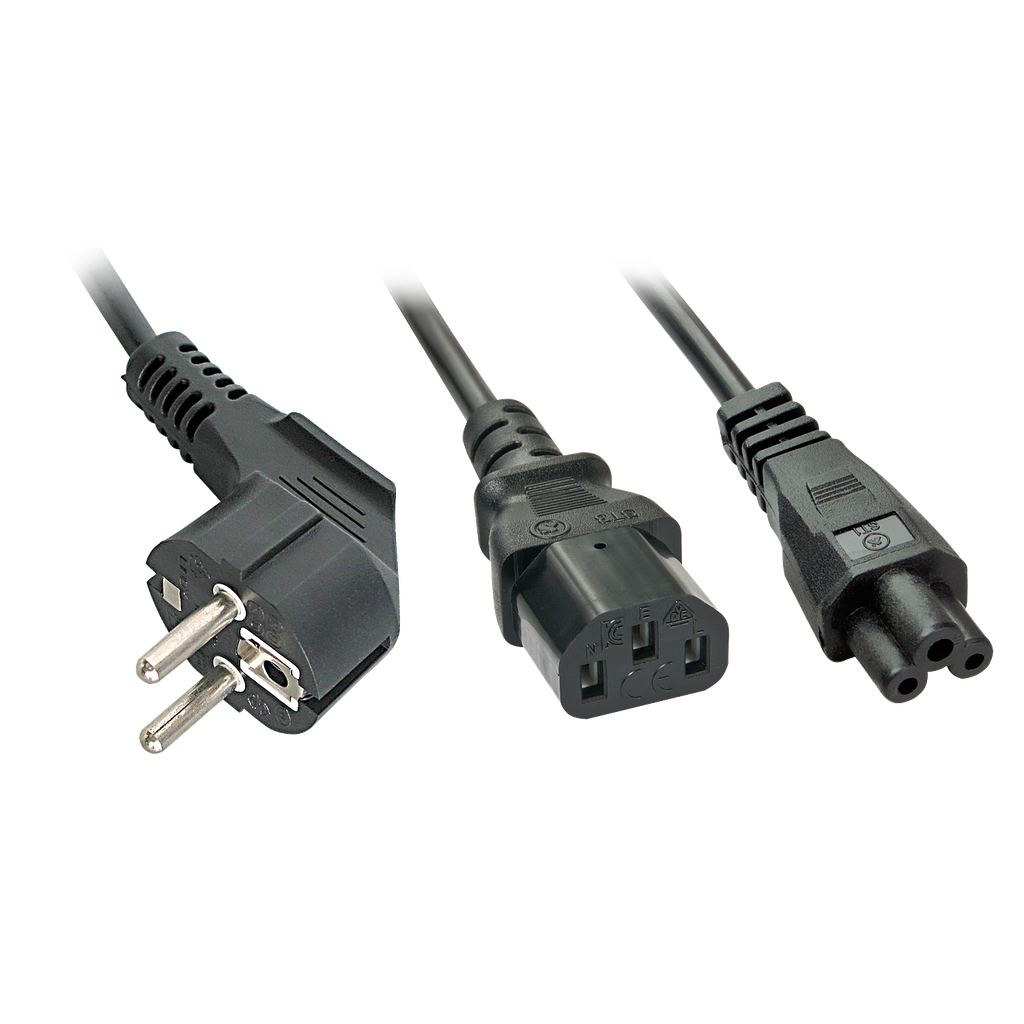 220V Toitekaabel 2.0m, must, CEE 7/7 pistik  - 1x IEC C13x1x IEC C5