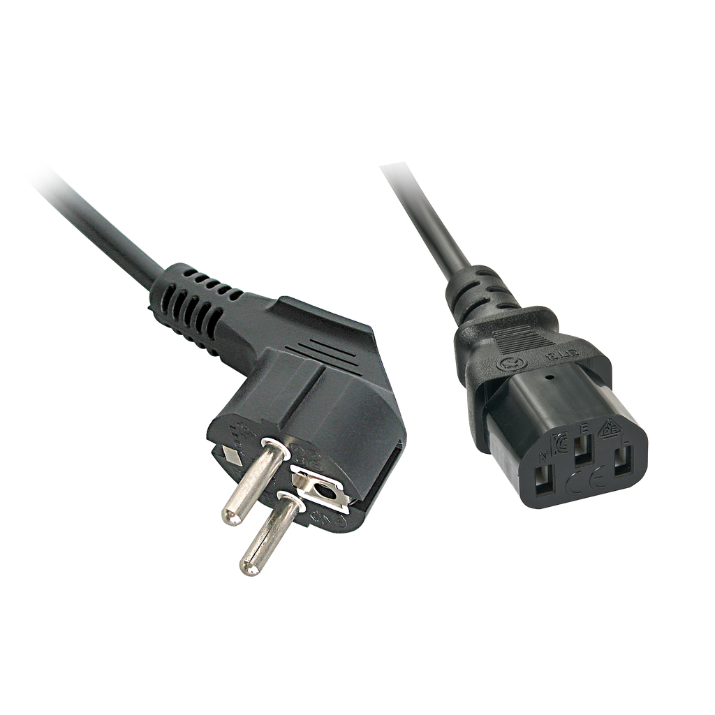 220V Toitekaabel 5.0m, must, CEE 7/7 pistik nurgaga - C13