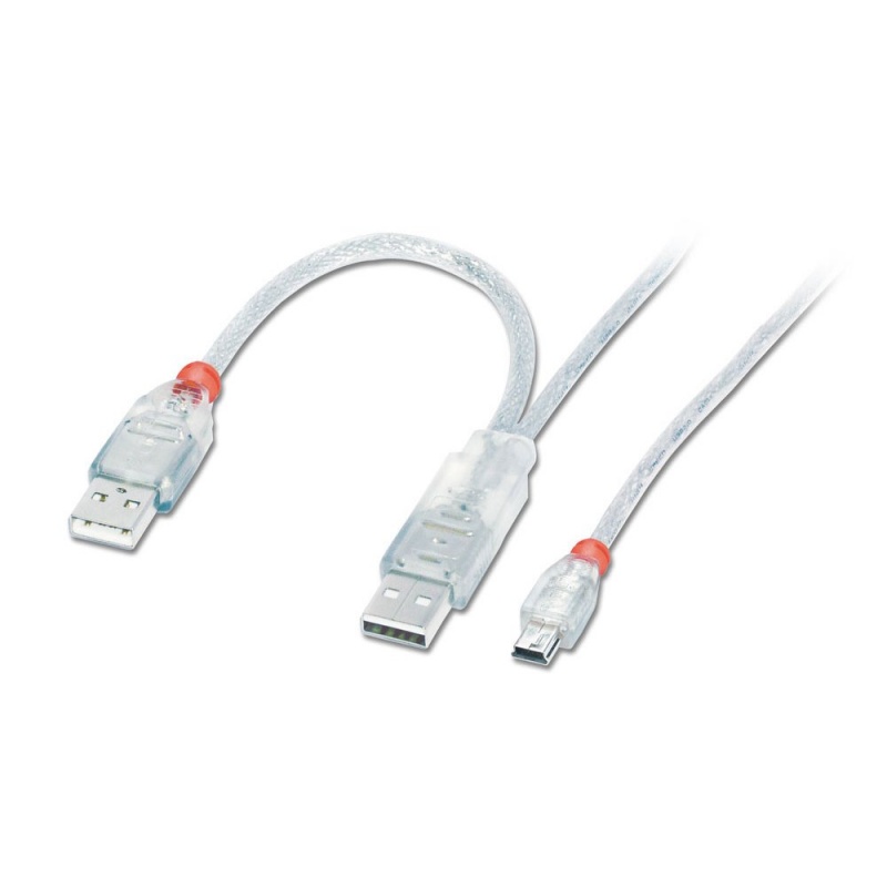 USB 2.0 Y-kaabel, 2 x A - Mini-B 1.0m