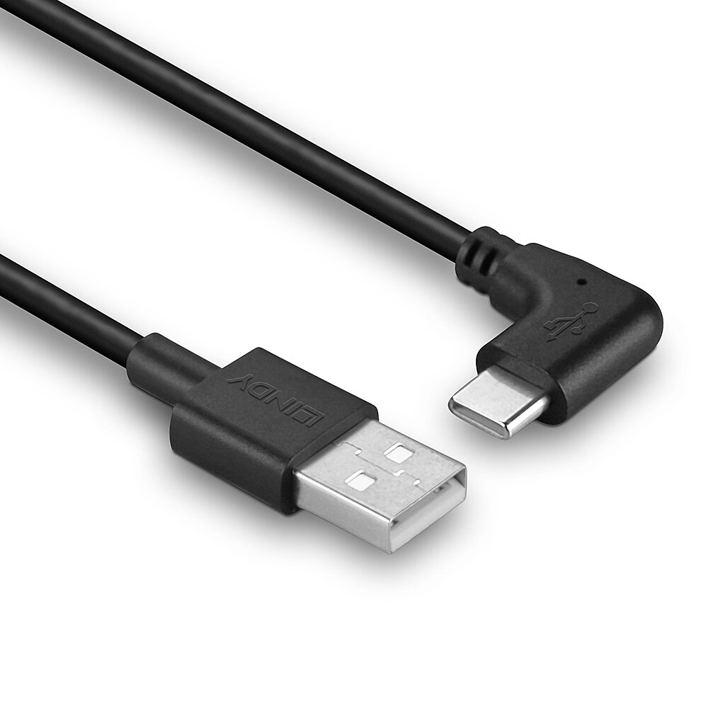 [32000] USB 2.0 kaabel A - C nurgaga paremale 0.5m, must