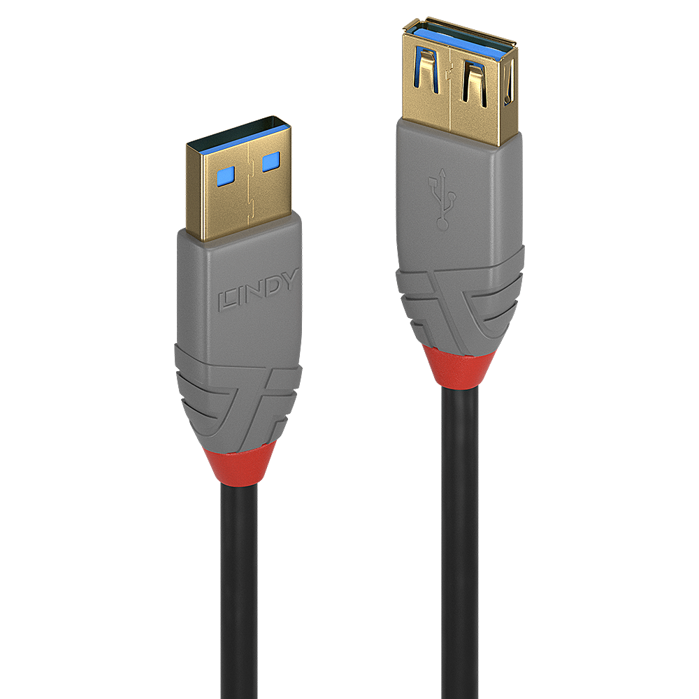 [36763] USB 3.2 pikenduskaabel A - A 3.0m, ANTHRA, must