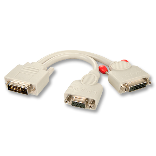 0.2m DVI-I M to VGA F & DVI-D F Splitter Cable, Beige