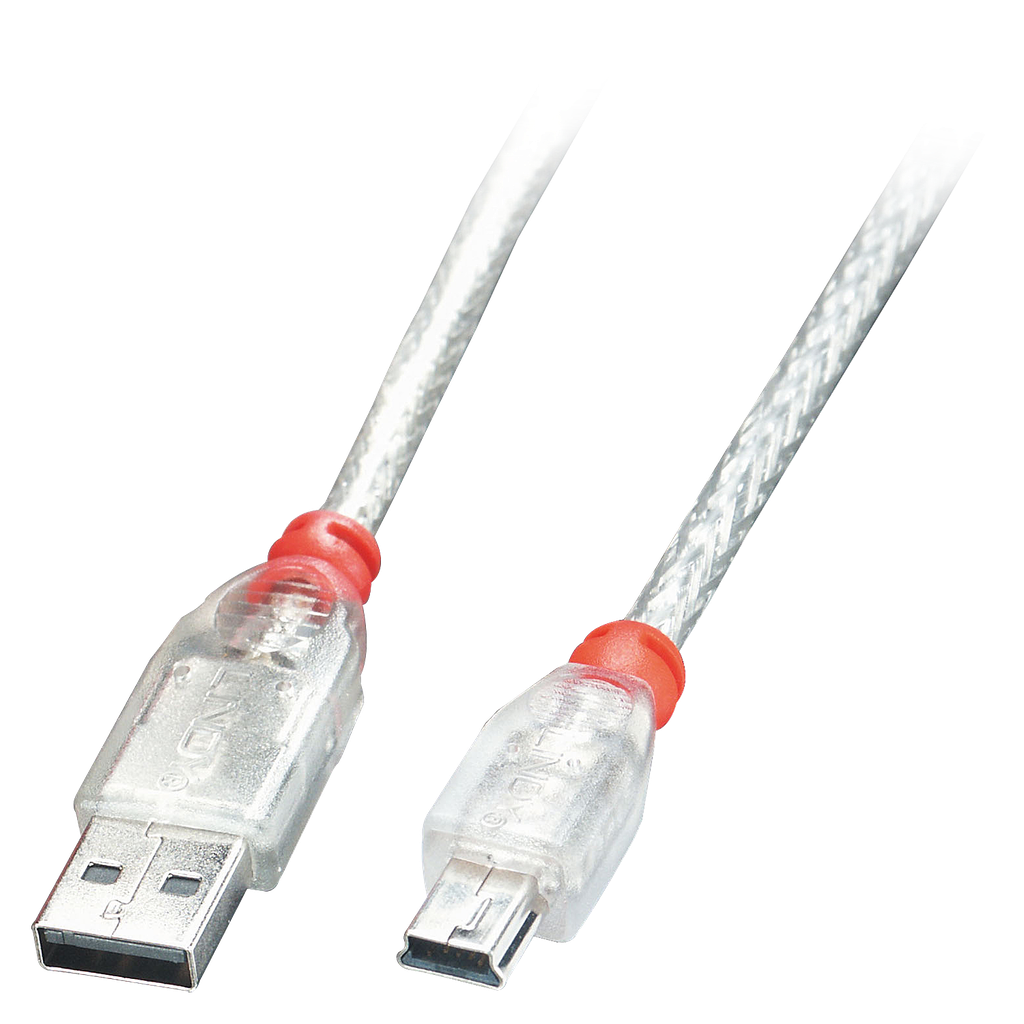 USB 2.0 kaabel A - Mini B 1.0m, läbipaistev