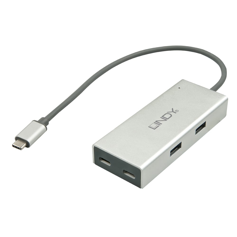 [43091] USB-C hub: 4 porti, 2x USB A; 2x USB-C, hõbe (toiteplokk eraldi vajadusel)