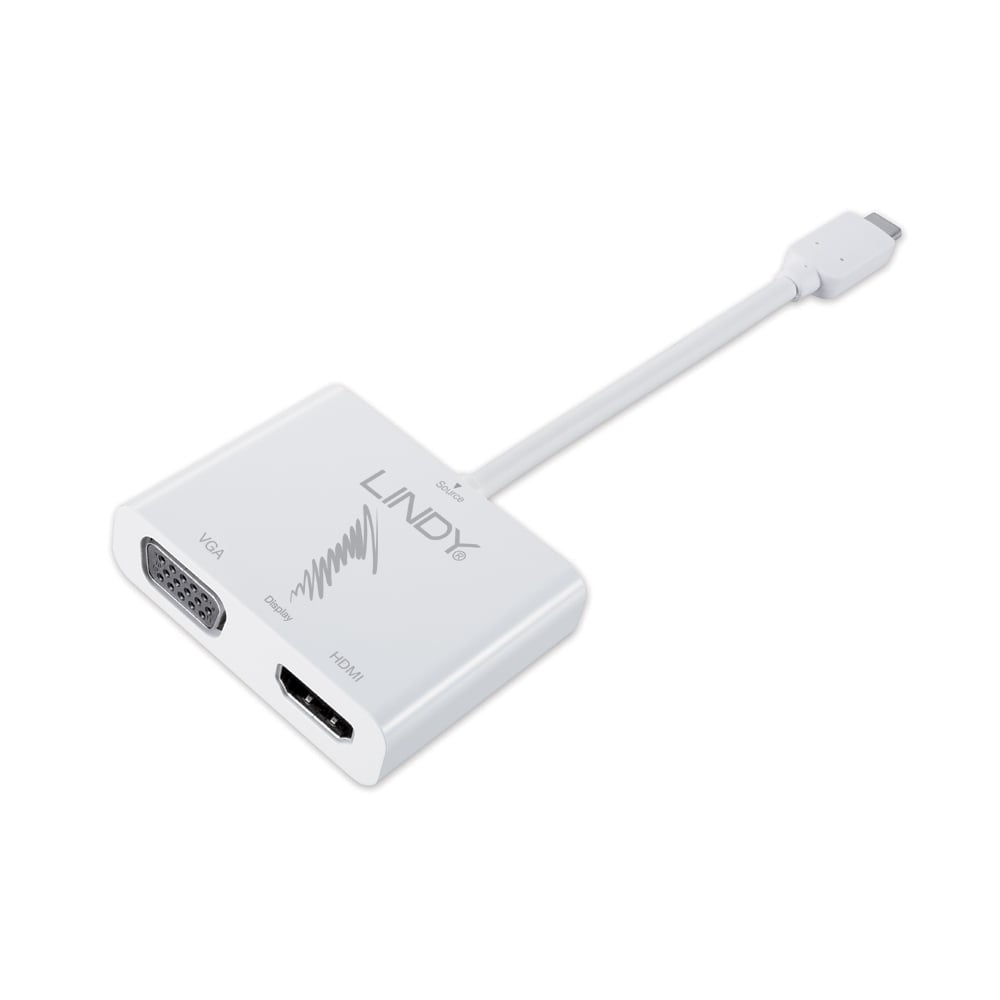 Konverter USB-C (M) - HDMI 2160p@30Hz/ VGA (F) 1200p@60Hz 0.15m, valge