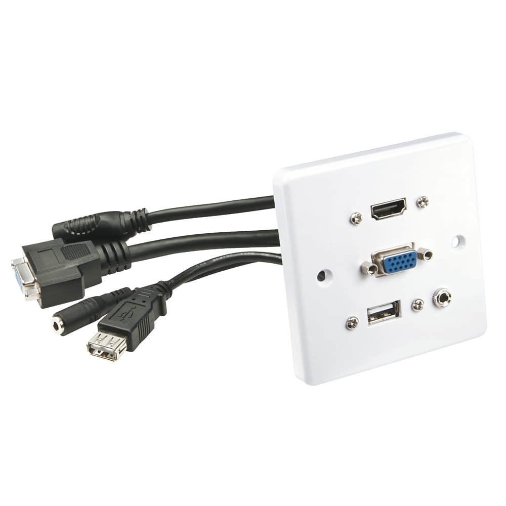 Multi AV Faceplate, HDMI, VGA, 3.5mm & USB, Plastic