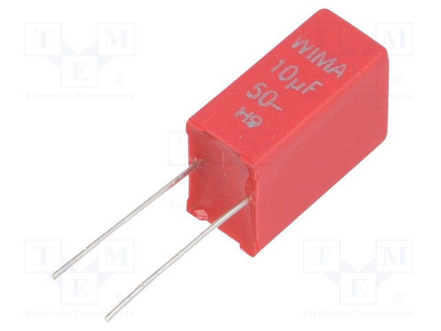 [MKS2-10U/50V-5%-R] Capasitor polyester 10uF 50VDC Pitch:5mm; 10%, WIMA