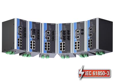 IEC 61850-3 switch DIN-liistule: 8 x 10/100BaseT(X), 2 x 100BaseFX multi-mode SC, 1 x toiteplokk 48 VDC, -40 kuni 85°C