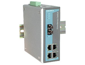 Unmanaged Ethernet switch with 4 10/100BaseT(X) ports, and 1 100BaseFX multi-mode port with ST connector, -40 to 75°C