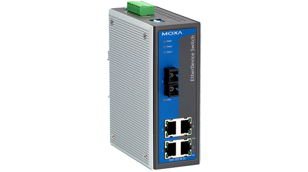 Switch: 4 x 10/100BaseT(X), 1 x 100BaseFX single-mode SC, -40 kuni 75°C, mittemanageeritav DIN
