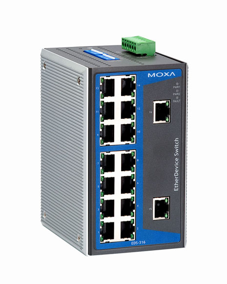 Unmanaged Ethernet switch with 16 10/100BaseT(X) ports, -40 to 75°C